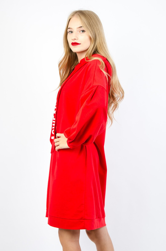 DŁUGA CZERWONA BLUZA Z KIESZENIĄ Z TYŁU