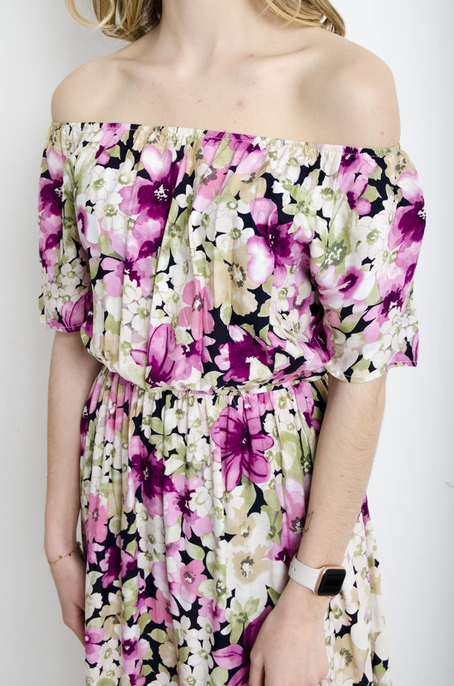 SUKIENKA HISZPANKA W KWIATOWY WZÓR- GRANATOWA