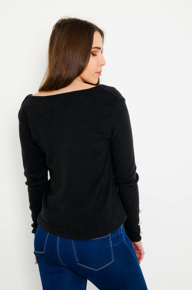 CZARNA BLUZKA Z OZDOBNYM DEKOLTEM I GUZIKAMI
