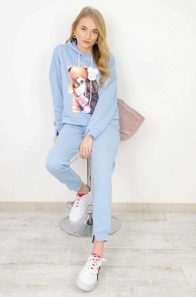 NIEBIESKI KOMPLET DRESOWY BLUZA + SPODNIE O LUŹNYM KROJU