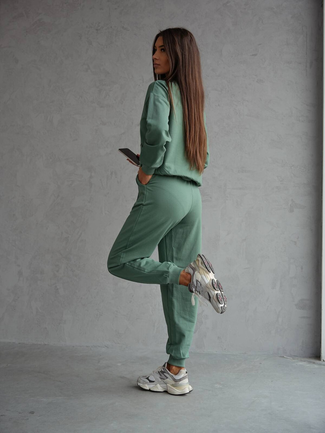 KOMPLET BAWEŁNIANY BLUZA Z SZNURKAMI+SPODNIE- ZIELONY