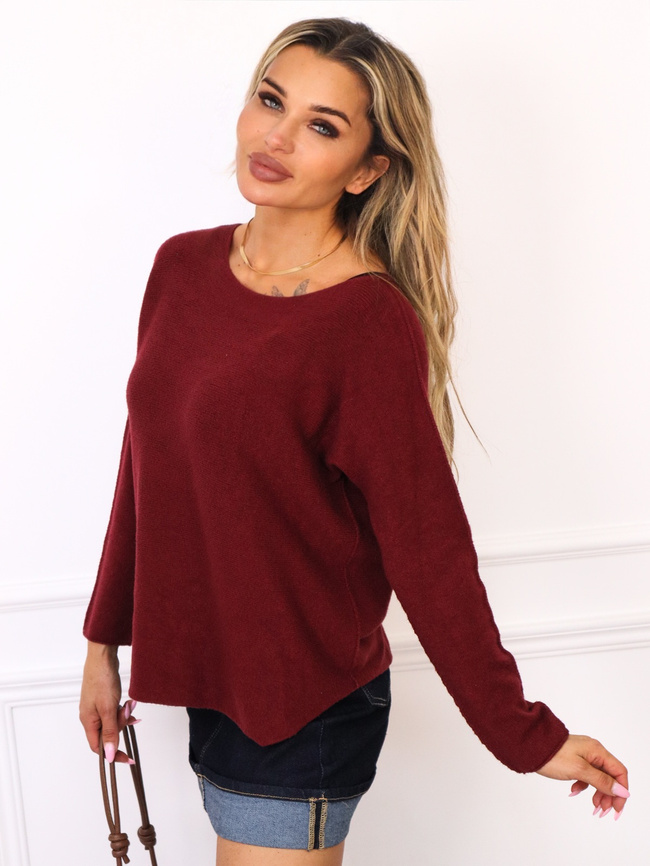 SWETER Z OKRĄGŁYM DEKOLTEM- BORDOWY
