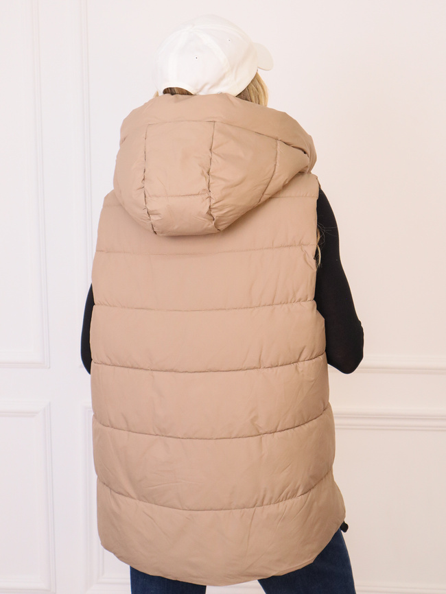 ASYMETRYCZNA KAMIZELKA Z KAPTUREM I ŚCIAGACZEM NA DOLE- CAPPUCCINO