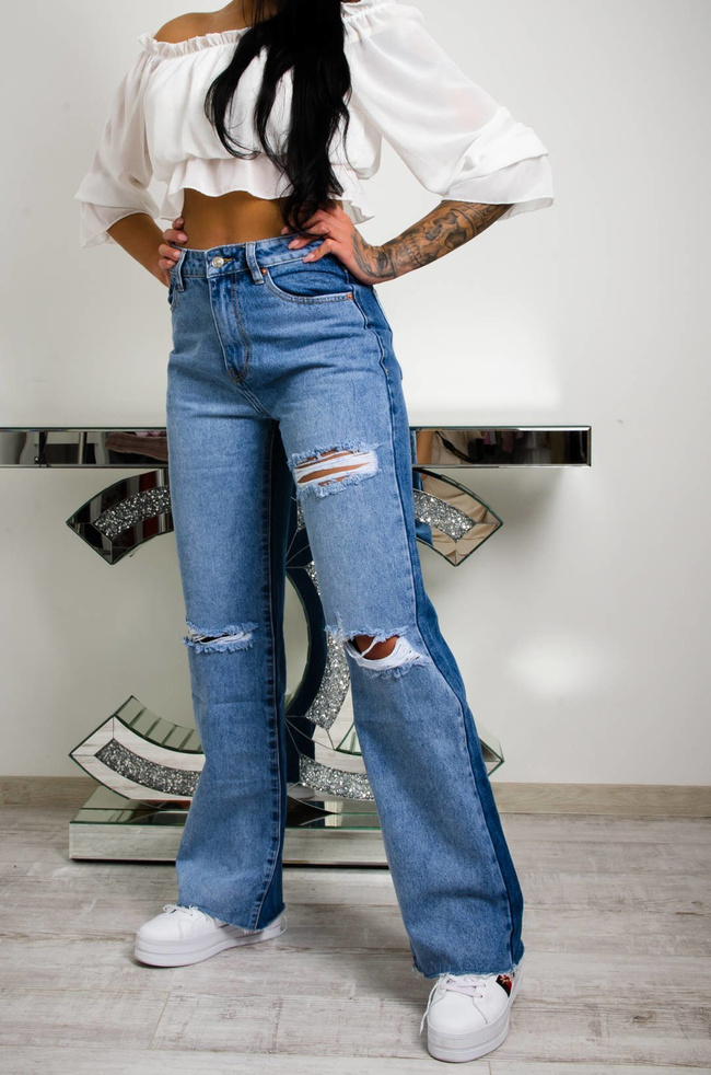 SPODNIE JEANSOWE Z SZEROKIMI NOGAWKAMI I WYSOKIM STANEM - WIDE LEG