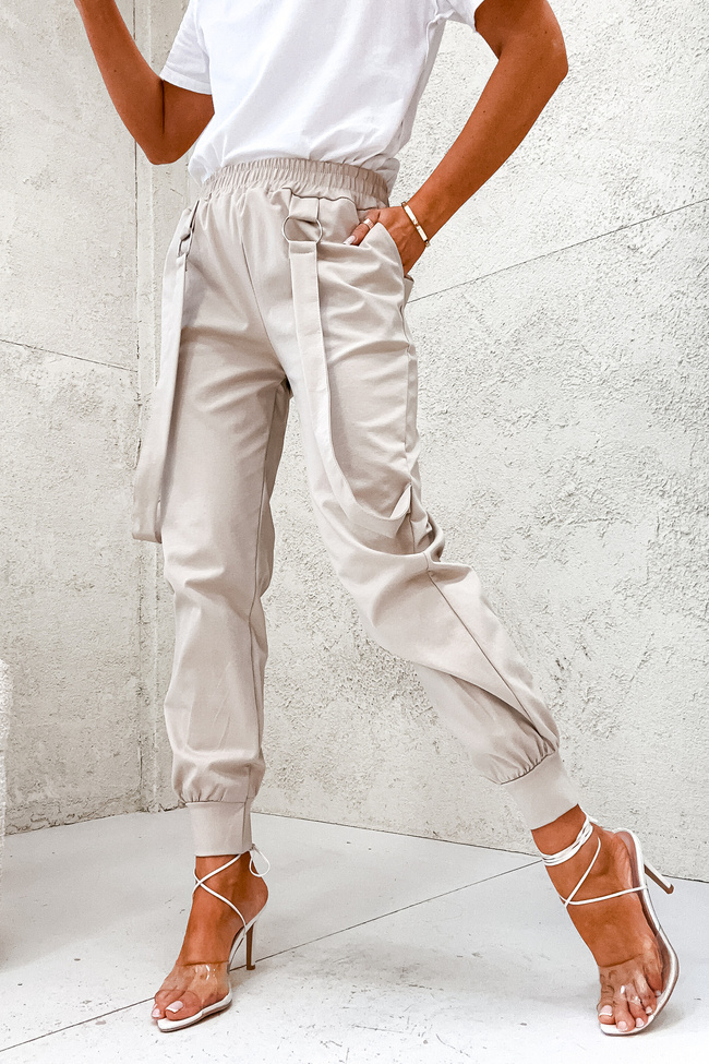 SPODNIE ONESIZE ZE ŚCIĄGACZAMI NA NOGAWCE- BEŻOWE