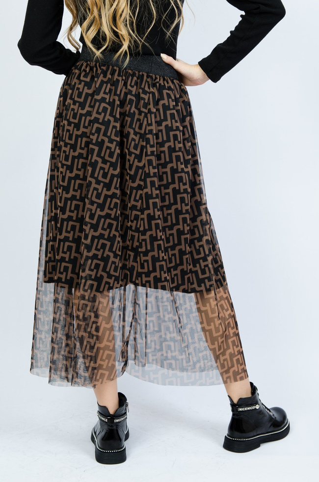 Czarna warstwowa spódnica z tiulu w brązowe wzory