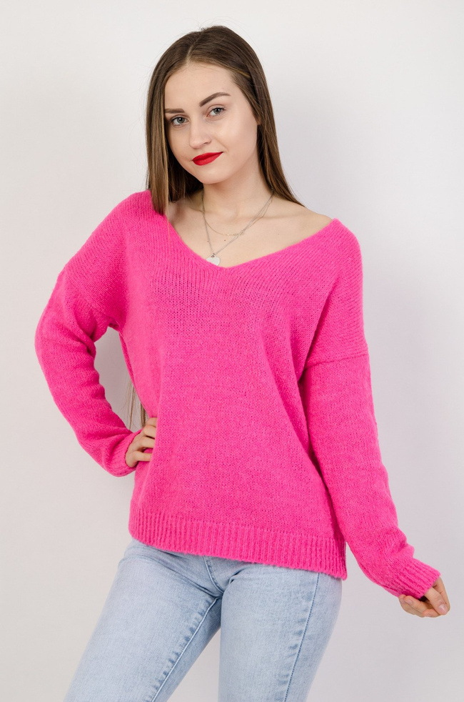 Różowy neonowy sweter oversize