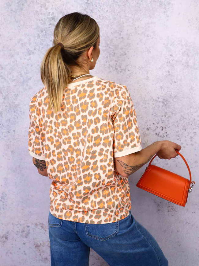 T-SHIRT W KOLOROWE CĘTKI- BEŻOWY