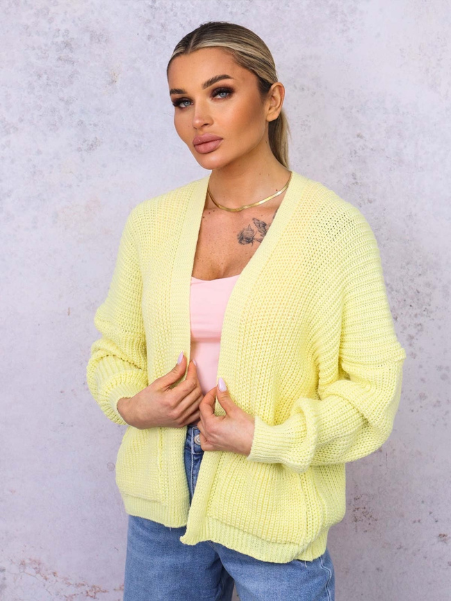 NARZUTA KARDIGAN DZIANINOWY Z KIESZENIAMI- ŻÓŁTY