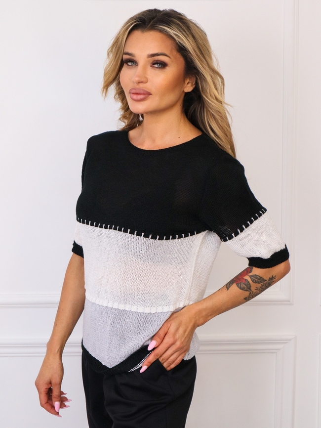 SWETER W PASKI Z KRÓTKIM RĘKAWEM- CZARNY