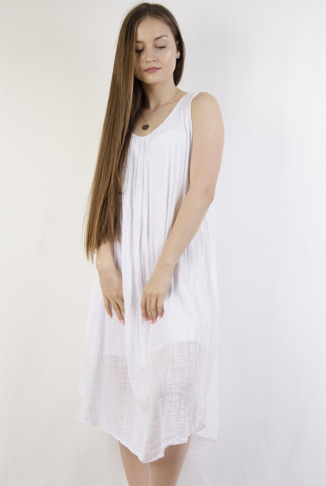 Biała długa lniana sukienka