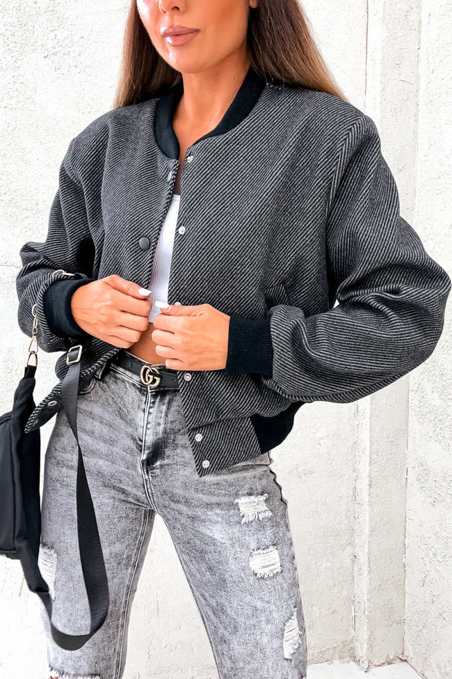 KURTKA OVERSIZE BOMBERKA ZAPINANA NA GUZIKI- CIEMNO SZARA