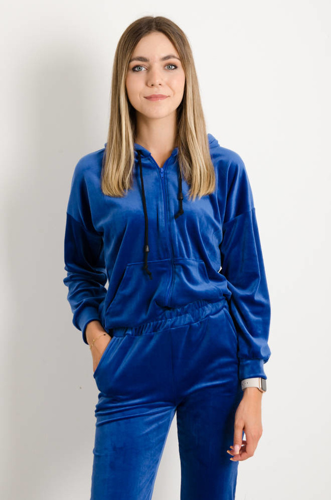 WELUROWY KOMPLET DRESOWY ROZPINANY Z KAPTUREM- GRANATOWY