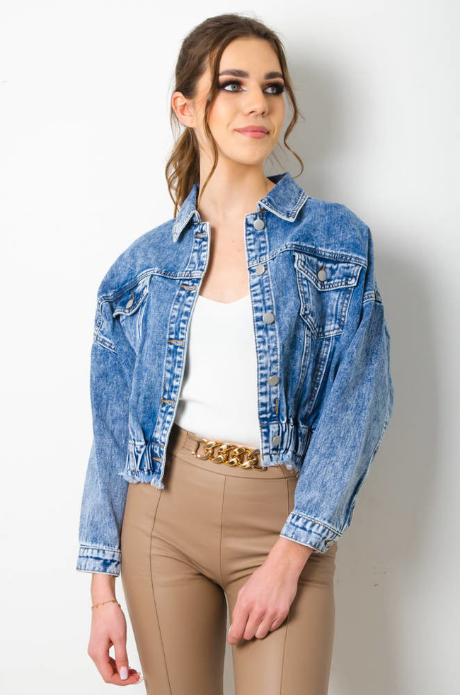 KURTKA JEANSOWA BOMBERKA Z KOŁNIERZEM