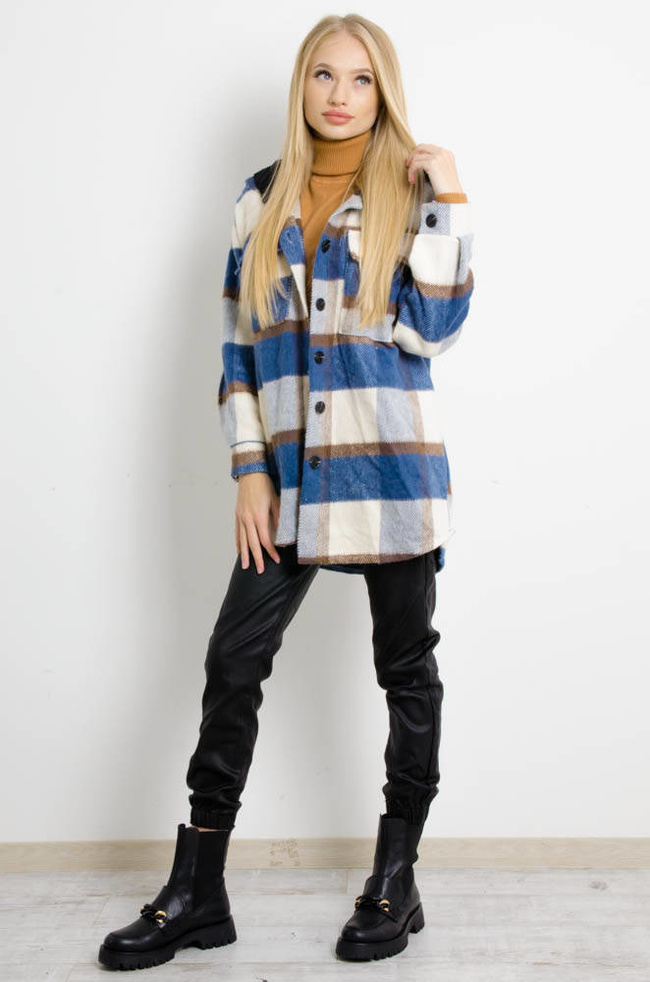 GRANATOWA KURTKA KOSZULA W KRATĘ Z KAPTUREM