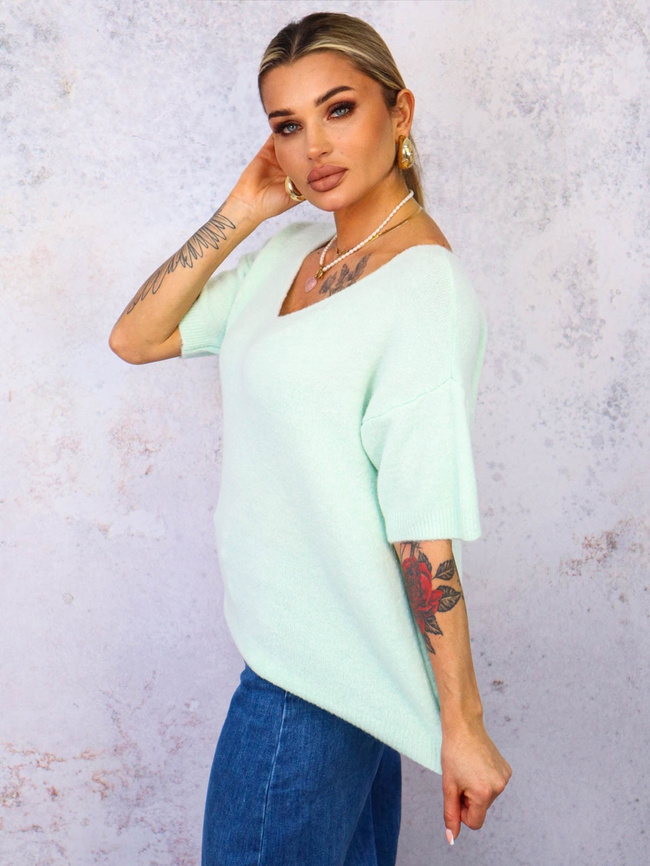 SWETER Z KRÓTKIM RĘKAWEM BABY ALPAKA- MIĘTOWY