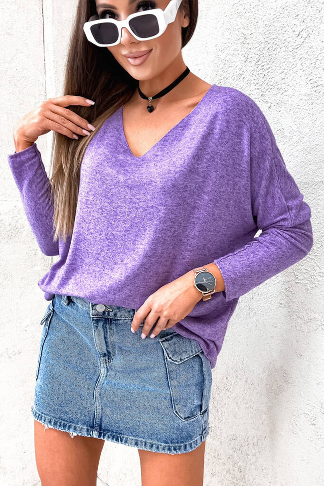 BLUZKA OVERSIZE Z DEKOLTEM W SEREK- FIOLETOWA