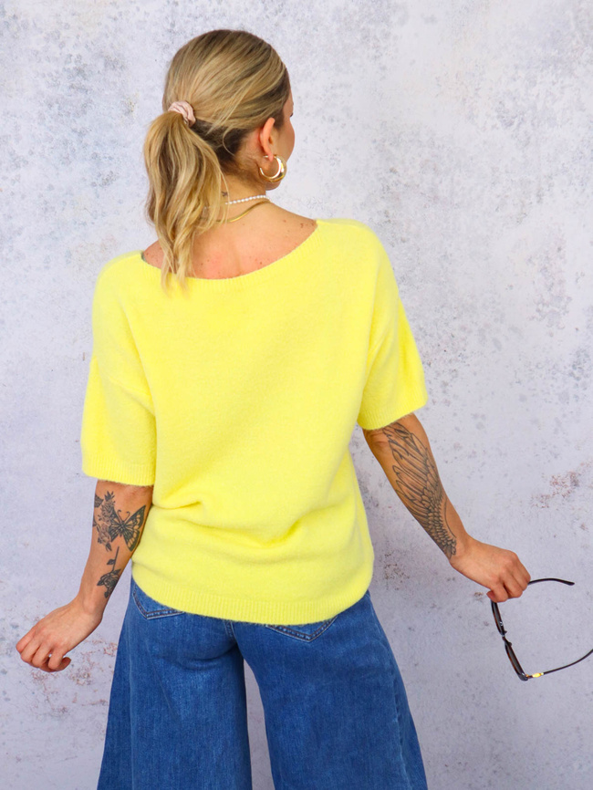 SWETER Z KRÓTKIM RĘKAWEM BABY ALPAKA- ŻÓŁTY