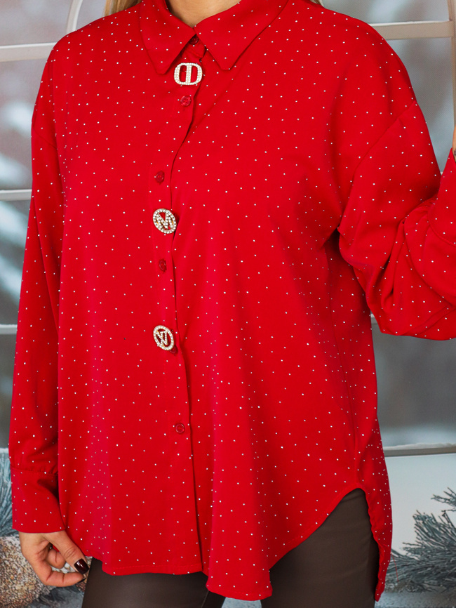 KOSZULA W CYRKONIE Z ODPINANYMI BROSZKAMI- CZERWONA