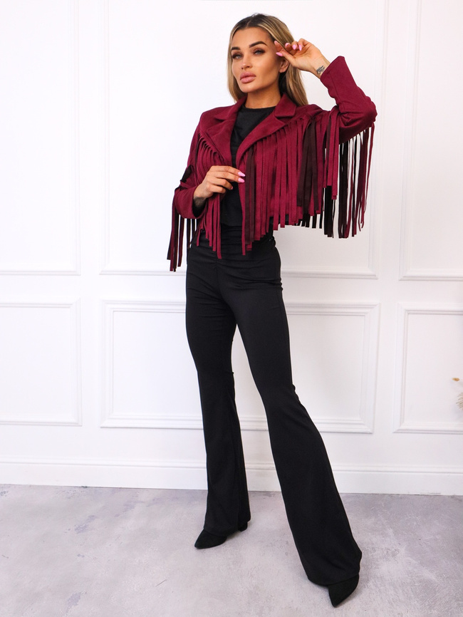 KURTKA Z IMITACJI ZAMSZU Z FRĘDZLAMI- BORDOWA