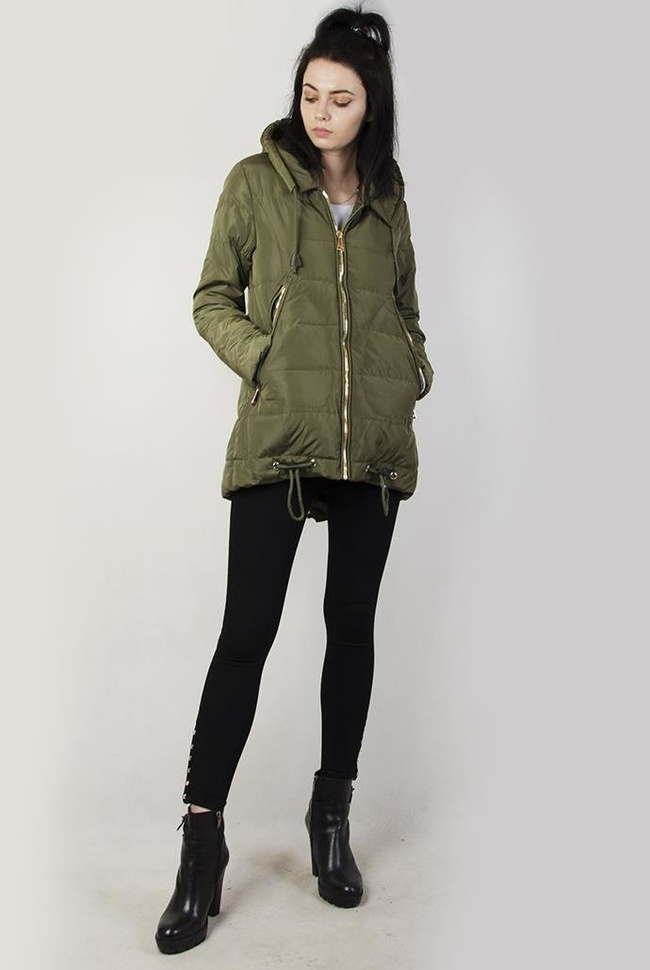 Kurtka khaki przedłużana, ze ściągaczem na dole