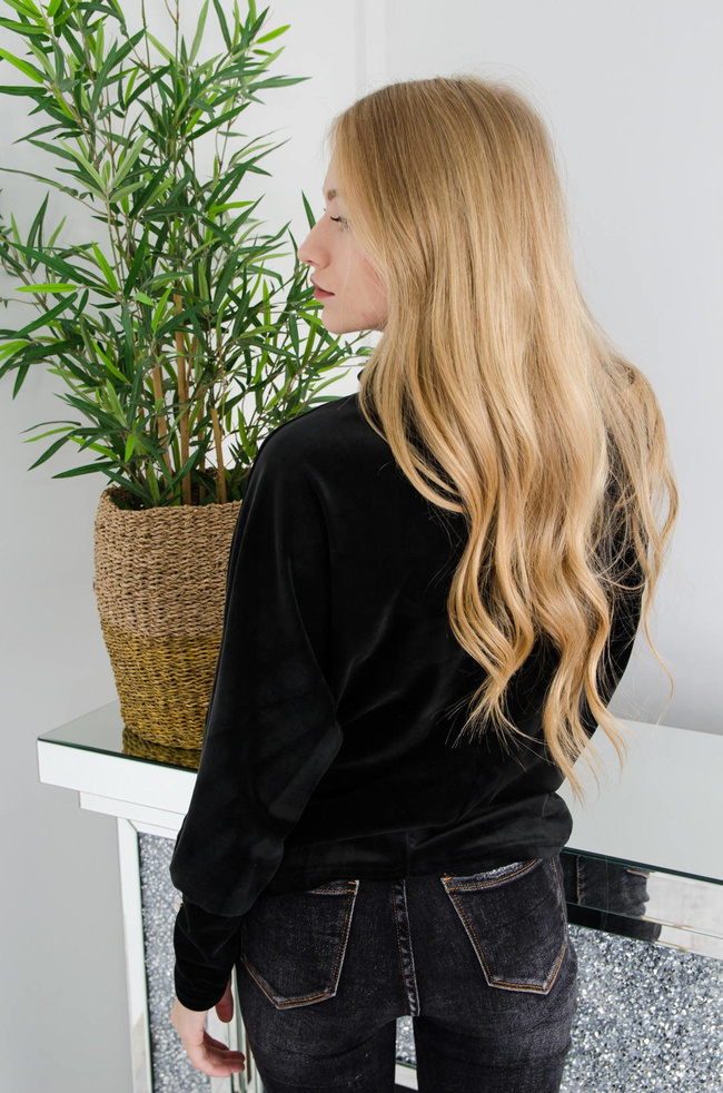 CZARNA WELUROWA BLUZA ZE ZŁOTYMI GUZIKAMI