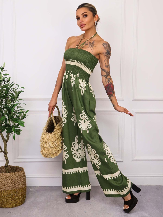 KOMBINEZON WZORZYSTY BEZ RAMIĄCZEK- ZIELONY