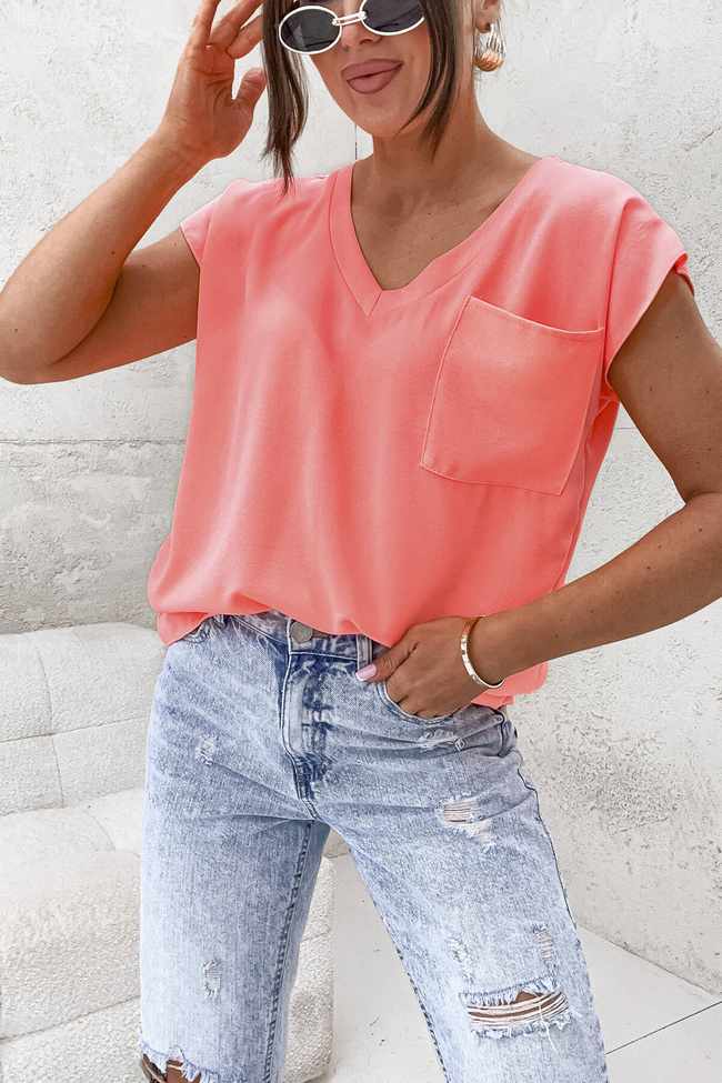 BLUZKA W SEREK Z KIESZONKĄ- POMARAŃCZOWA