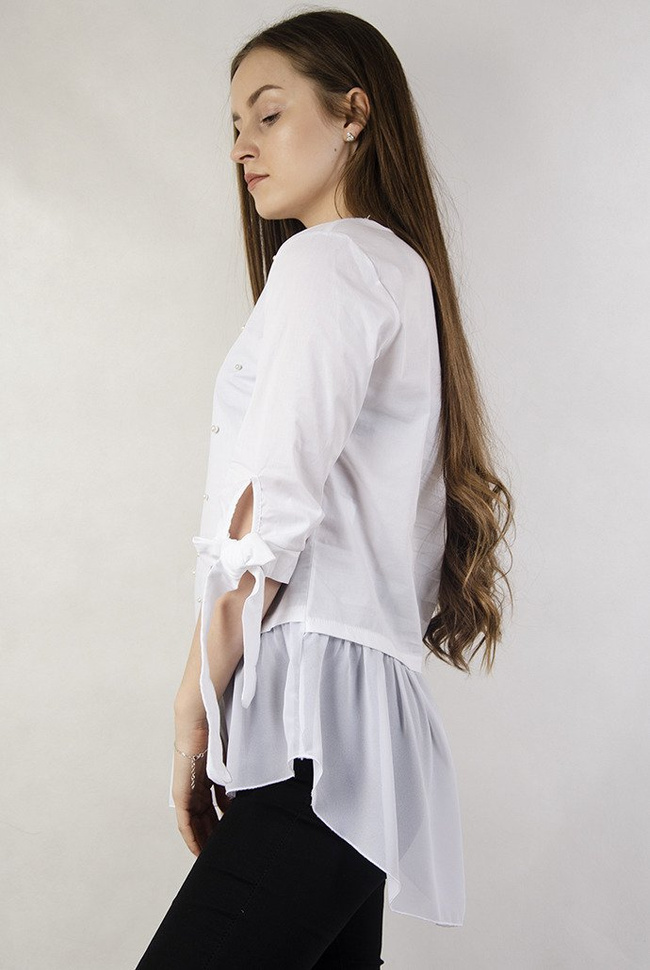 Biała bluzka koszulowa z przedłużeniem z tiulu