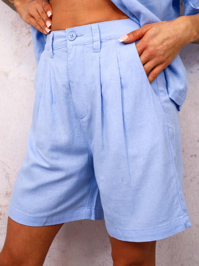 SZORTY MATERIAŁOWE BERMUDY- NIEBIESKIE