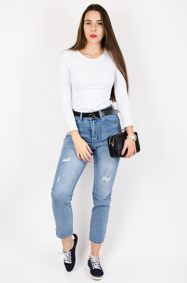 JASNE SPODNIE JEANSOWE TYPU RELAXED FIT - WYSOKI STAN