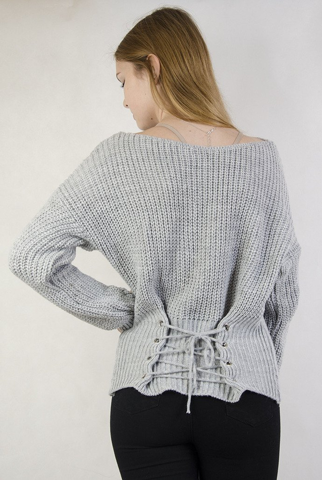 Szary sweterek z wiązaniem z tyłu