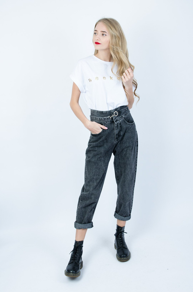 CIEMNO SZARE SPODNIE JEANSOWE TYPU BALLOON Z WYSOKIM STANEM