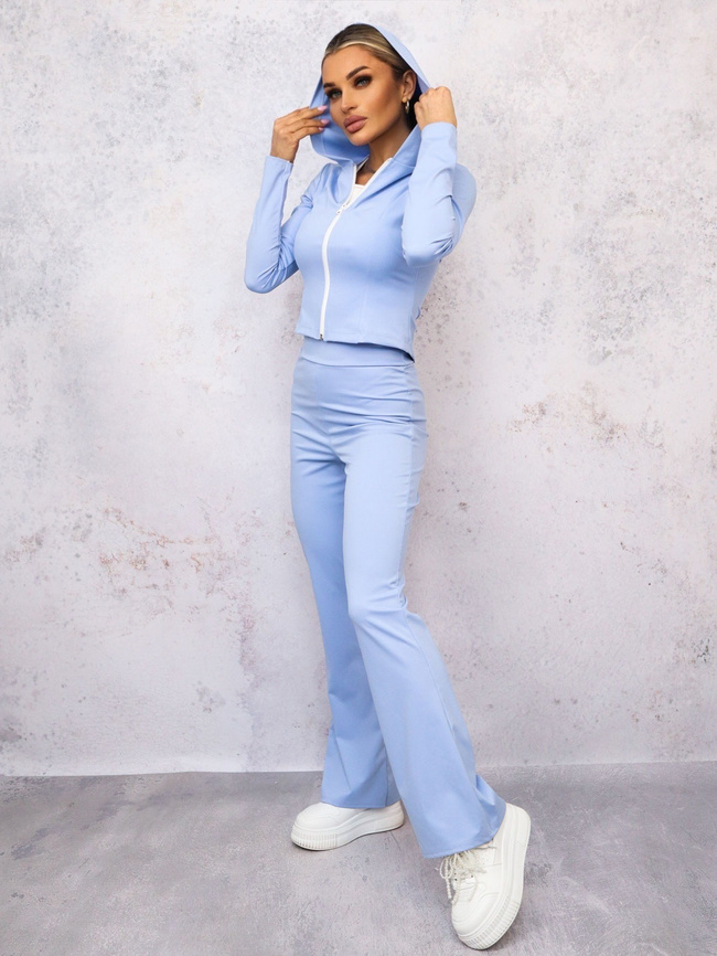 KOMPLET BLUZA ZAPINANA NA ZAMEK+ SPODNIE DZWONY- NIEBIESKI