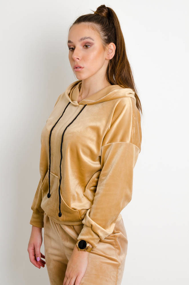 BRĄZOWA WELUROWA BLUZA KANGURKA