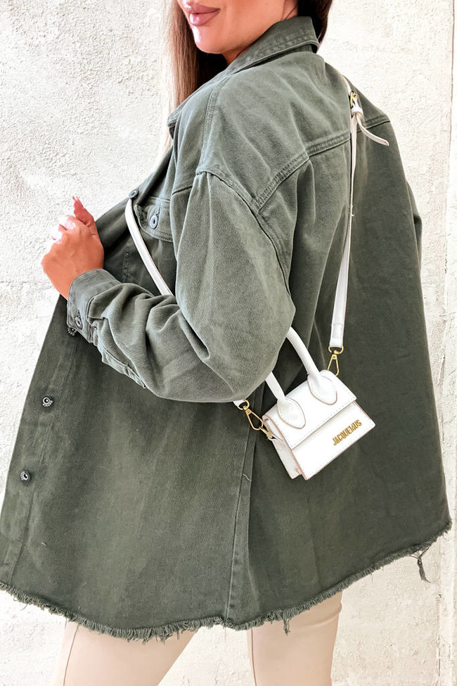 DŁUGA KOSZULA JENASOWA Z GUZIKAMI- ZIELONA