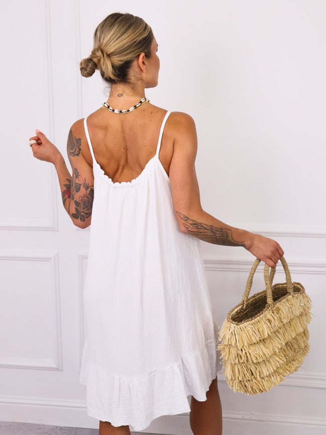 SUKIENKA MINI MUŚLNOWA NA RAMIĄCZKA Z FALBANĄ- BIAŁA