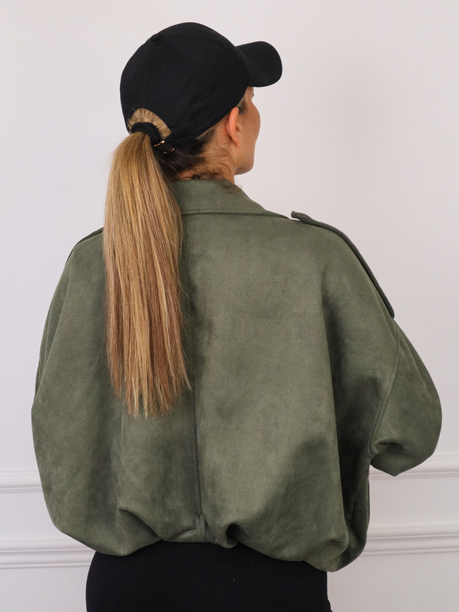 KURTKA OVERSIZE Z IMITACJI ZAMSZU ZAPINANA NA ZAMEK- KHAKI