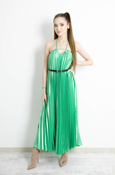 SUKIENKA ZIELONA PLISOWANA Z PASKIEM