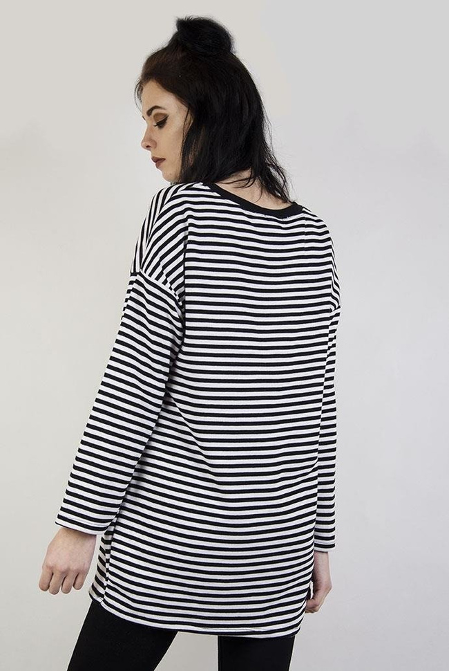 Biała bluzka w czarne paski, z nadrukiem