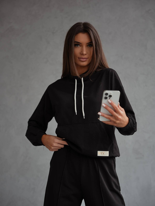 KOMPLET BAWEŁNIANY BLUZA Z SZNURKAMI+SPODNIE- CZARNY