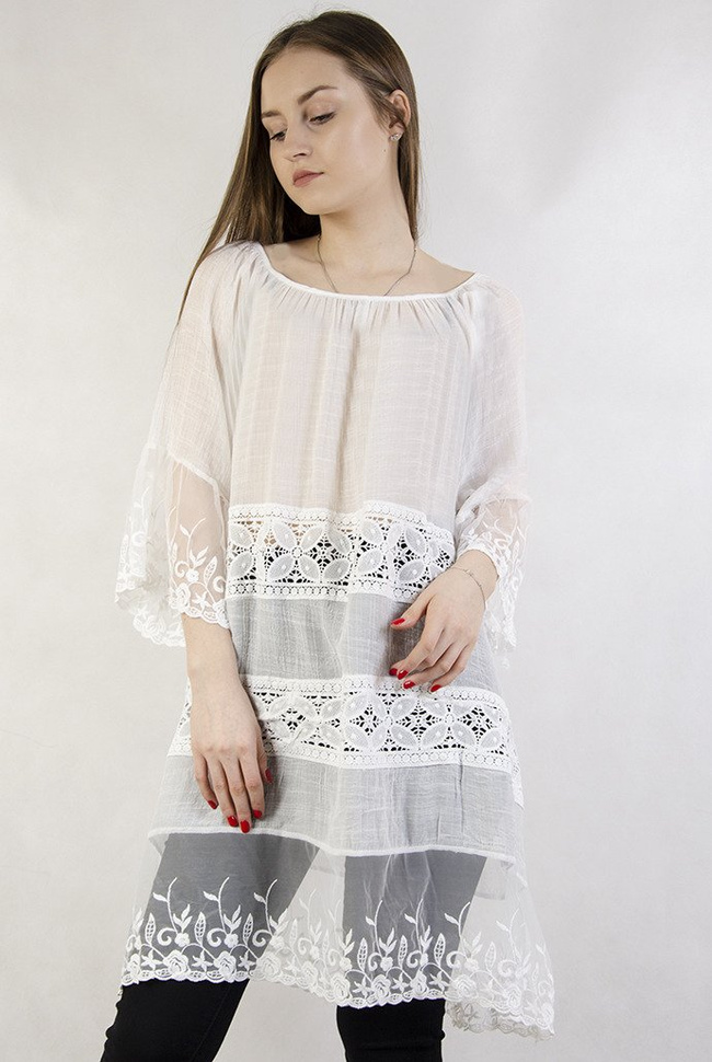 Biała ażurowa tunika