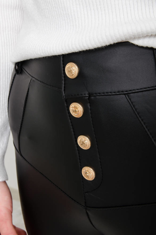 LEGGINSY CZARNE WOSKOWANE  Z GUZIKAMI 