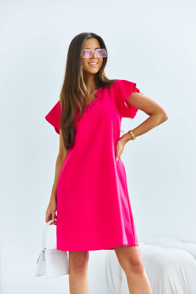 SUKIENKA Z KORONKOWYM DEKOLTEM- RÓŻOWA