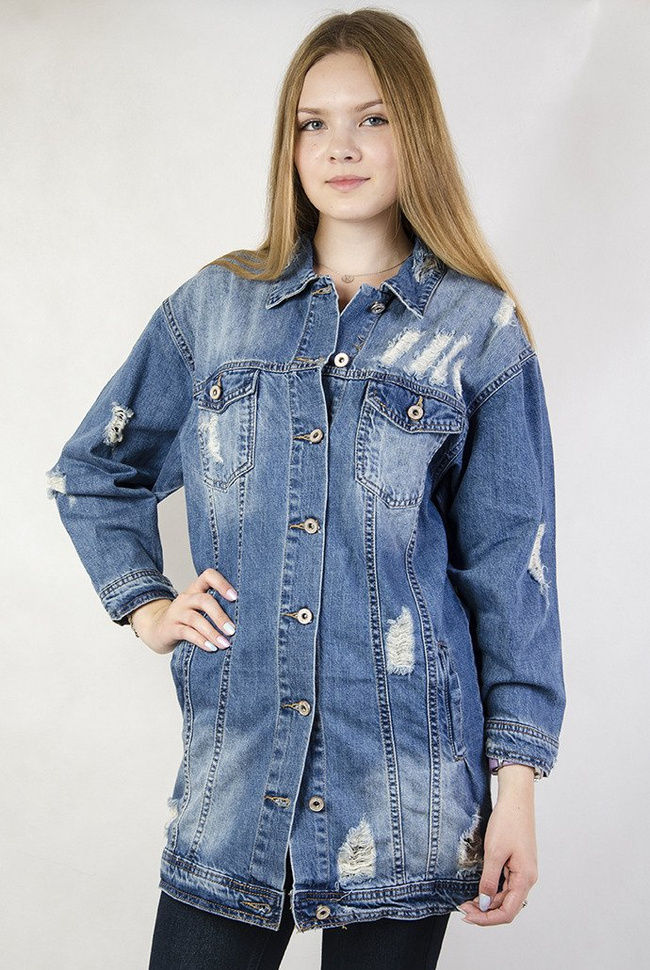 Kurtka jeansowa z drobnymi przetarciami