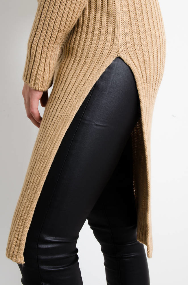 BRĄZOWA SWETERKOWA SUKIENKA Z GOLFEM + PASEK