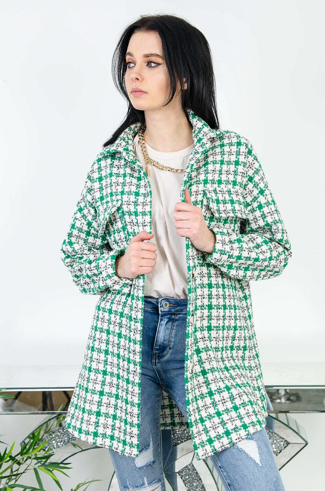 NARZUTA KOSZULOWA W BIAŁO-ZIELONĄ PEPITKĘ