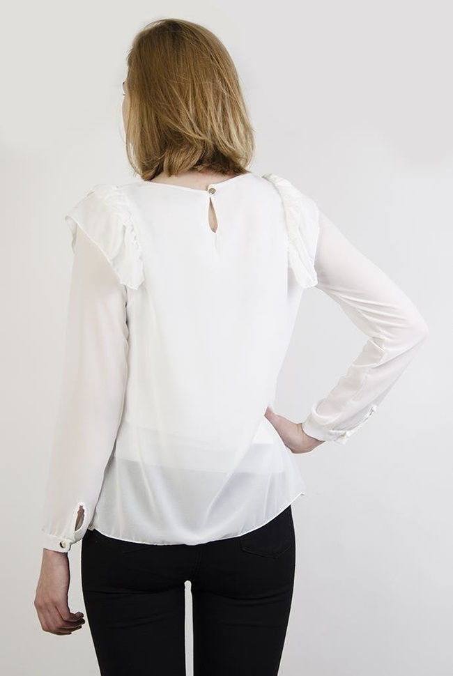 Biała bluzka z falbankami po bokach