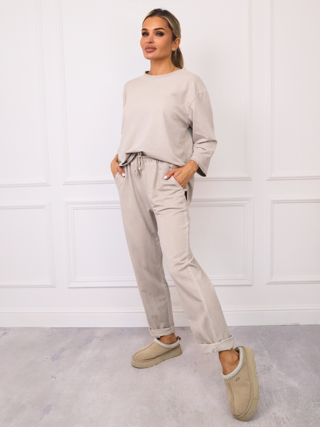 KOMPLET BAWEŁNIANY SPODNIE+ BLUZKA- CIEMNOBEŻOWY