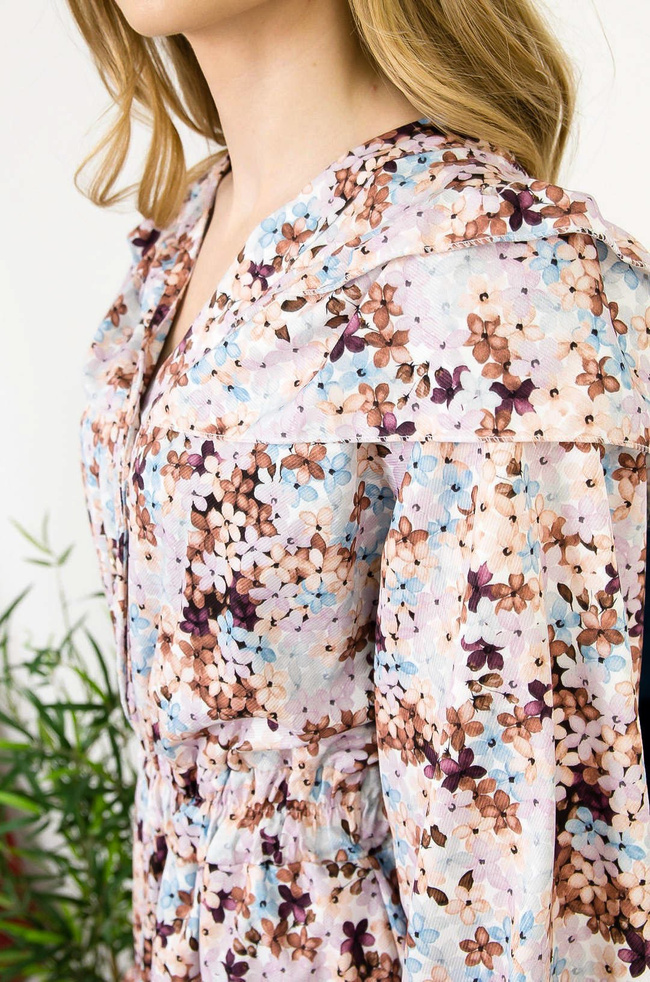 KWIECISTA SUKIENKA Z FALBANAMI ORAZ GUMKĄ W PASIE